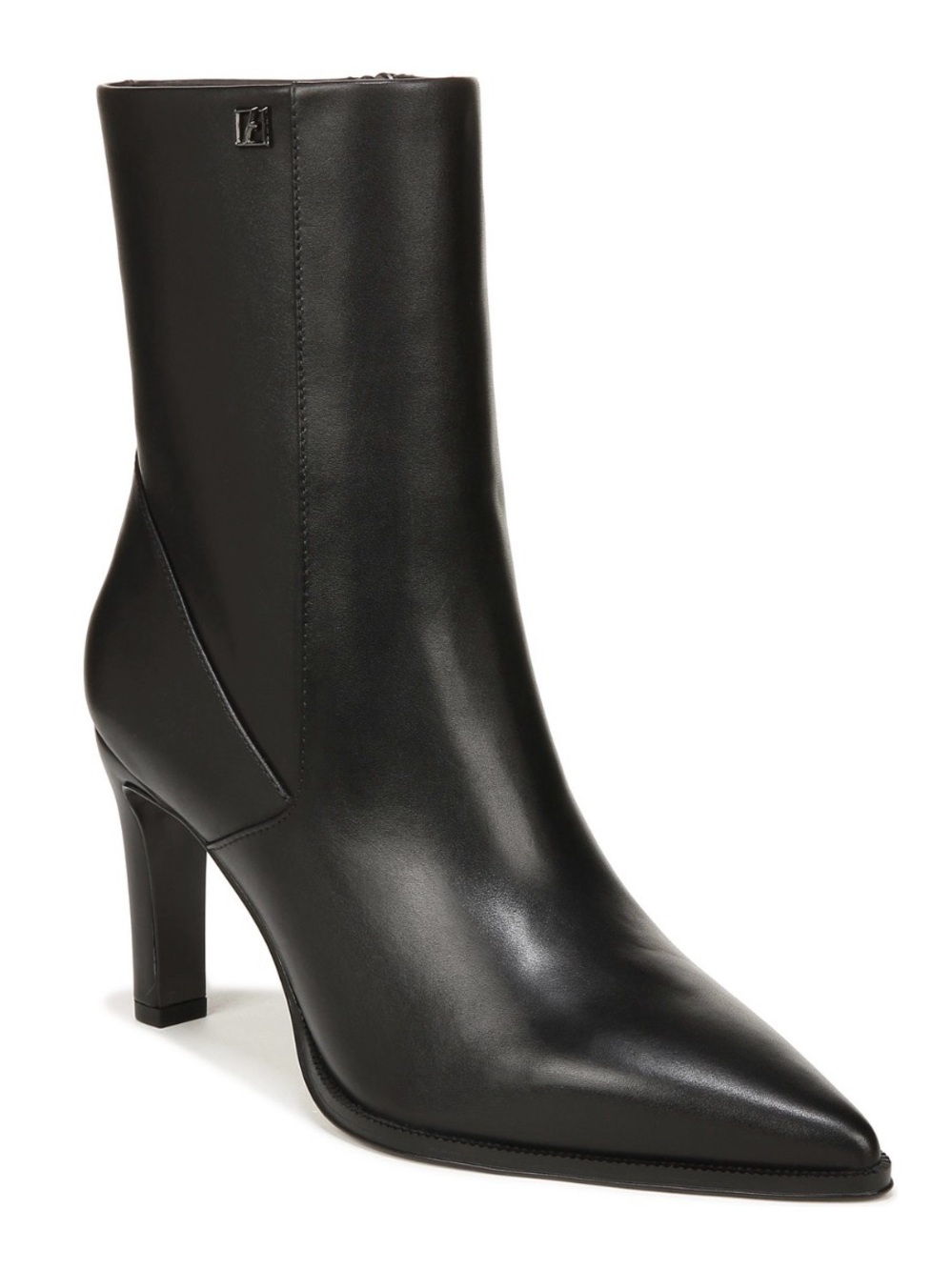 Franco Sarto Leather Appia Pointed-Toe Heeled Ankle Boots Dress Booties Black 9M